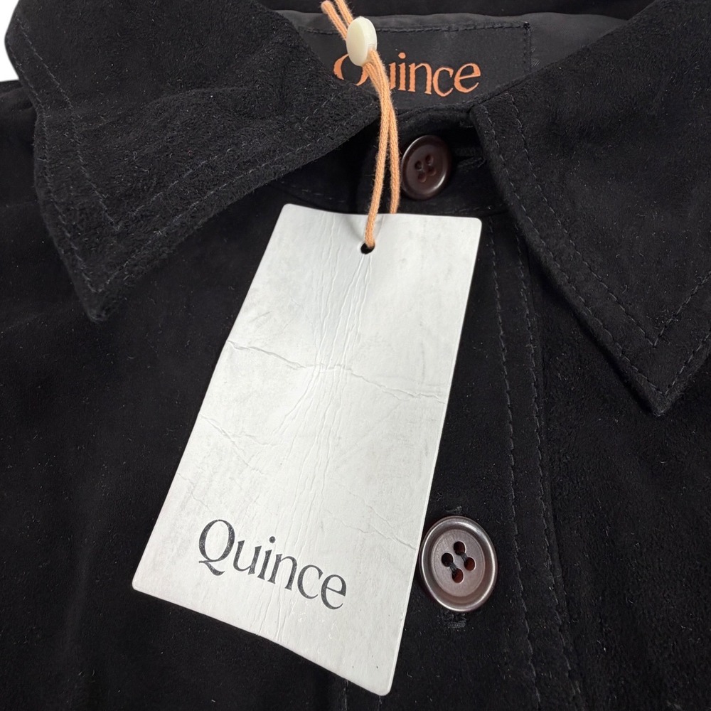 Quince Mens Shirt Jacket Suede Goat Leather Button Front Black Large Overshirt - Picture 3 of 9